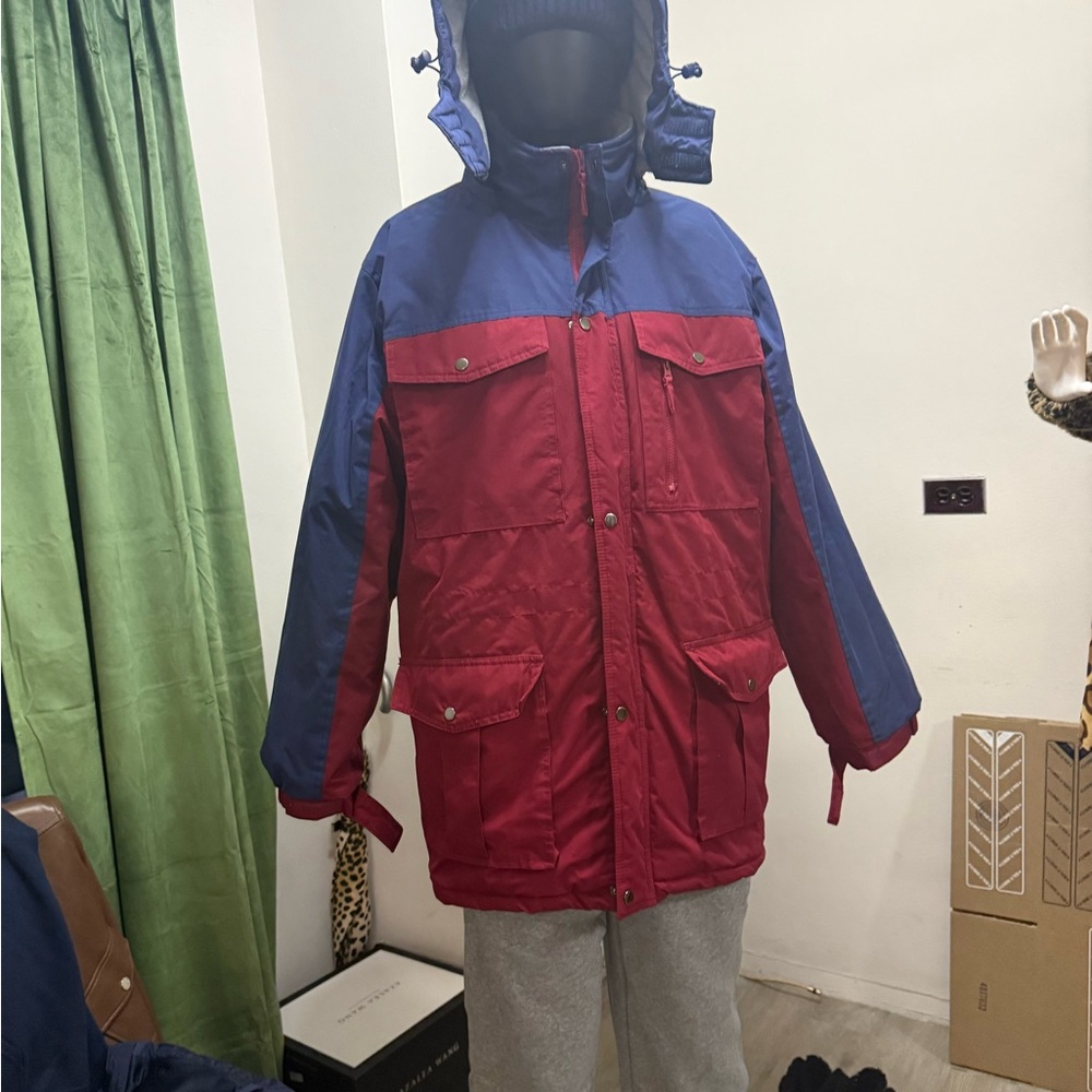 Men's Red and Blue Hooded Jacket